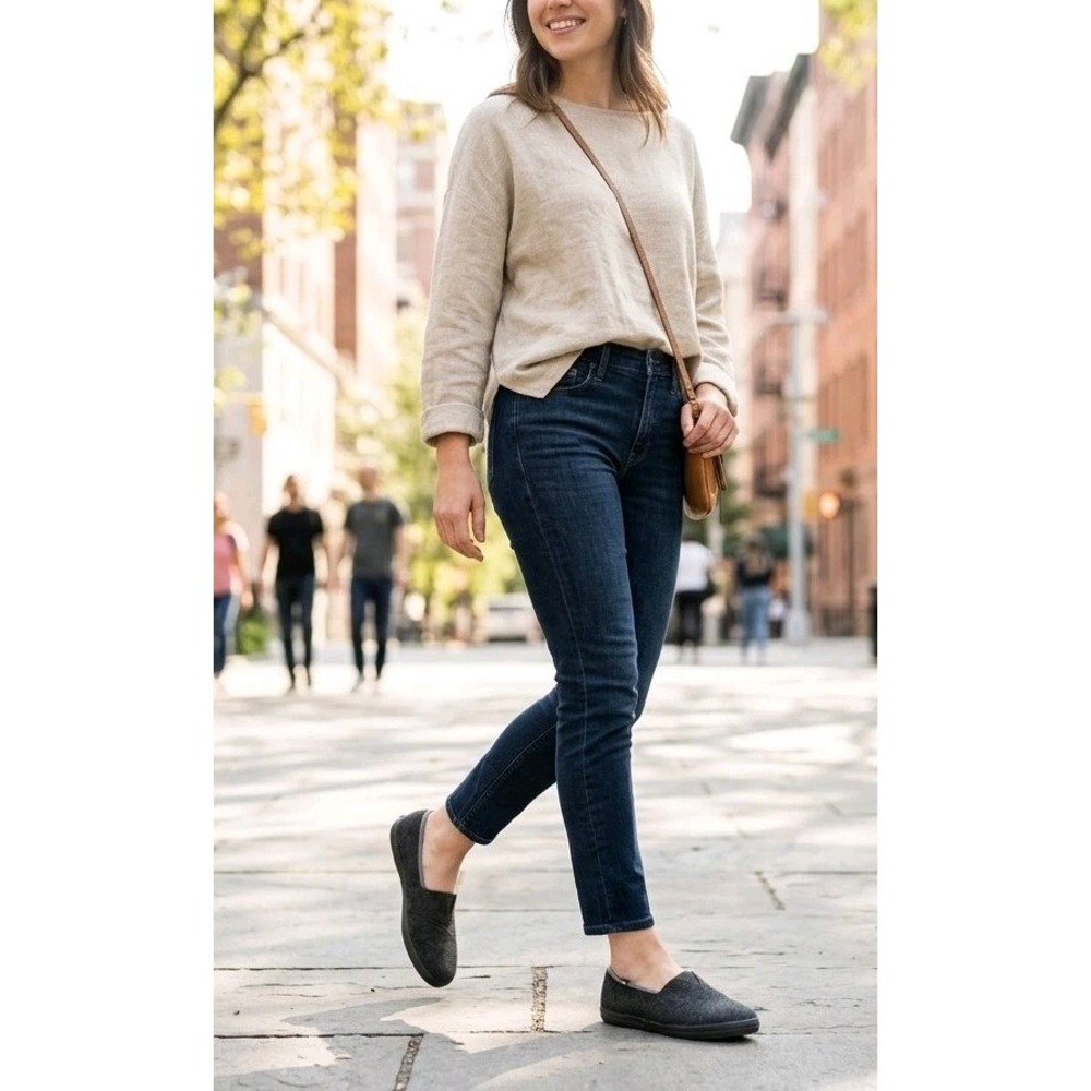 Grasshoppers Women's 8 Ortholite Dark Gray Fabric Comfort Slip On Walking Shoes